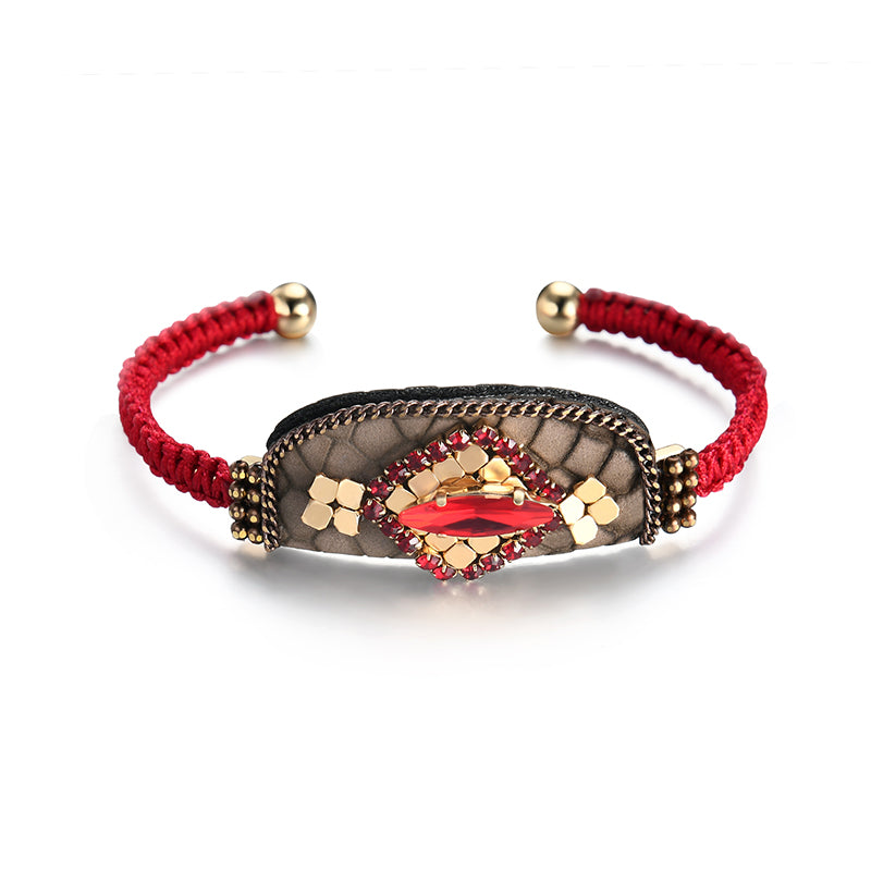 Bohemian Women Bracelet Wallet Handbag Charm Gold Plated Red Thread Woven Bangle Boho Jewelry Gift