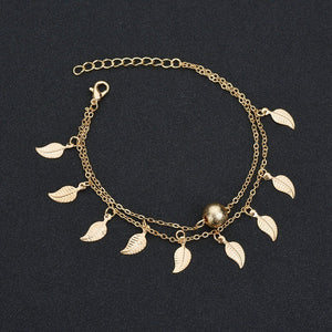 Vintage Tassels Leaves Double Layer Women Anklets