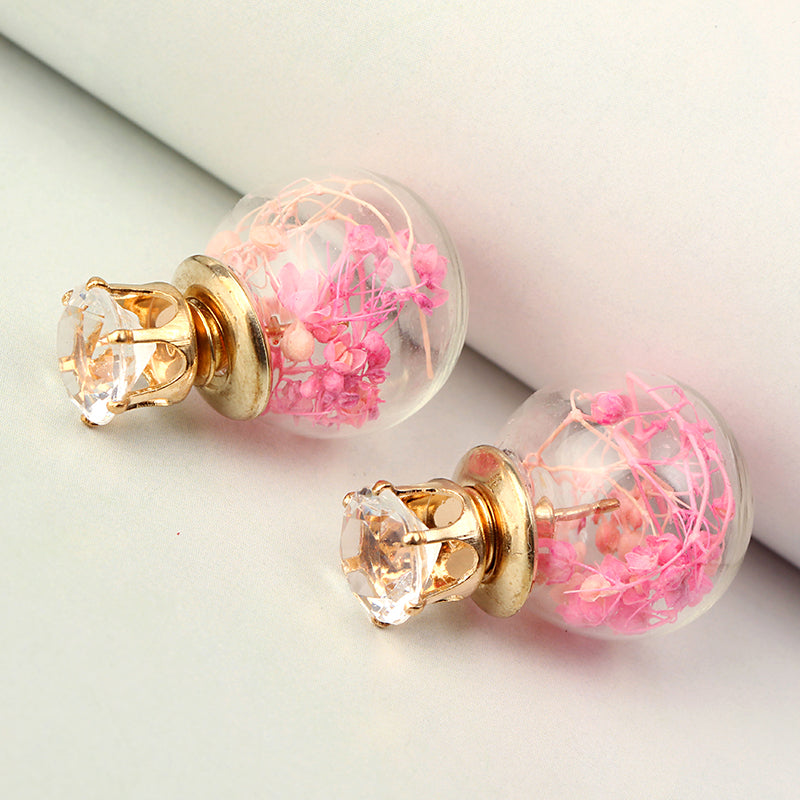 Trendy Ear Stud Double Color Baby's Breath Glass Ball Flower Earrings