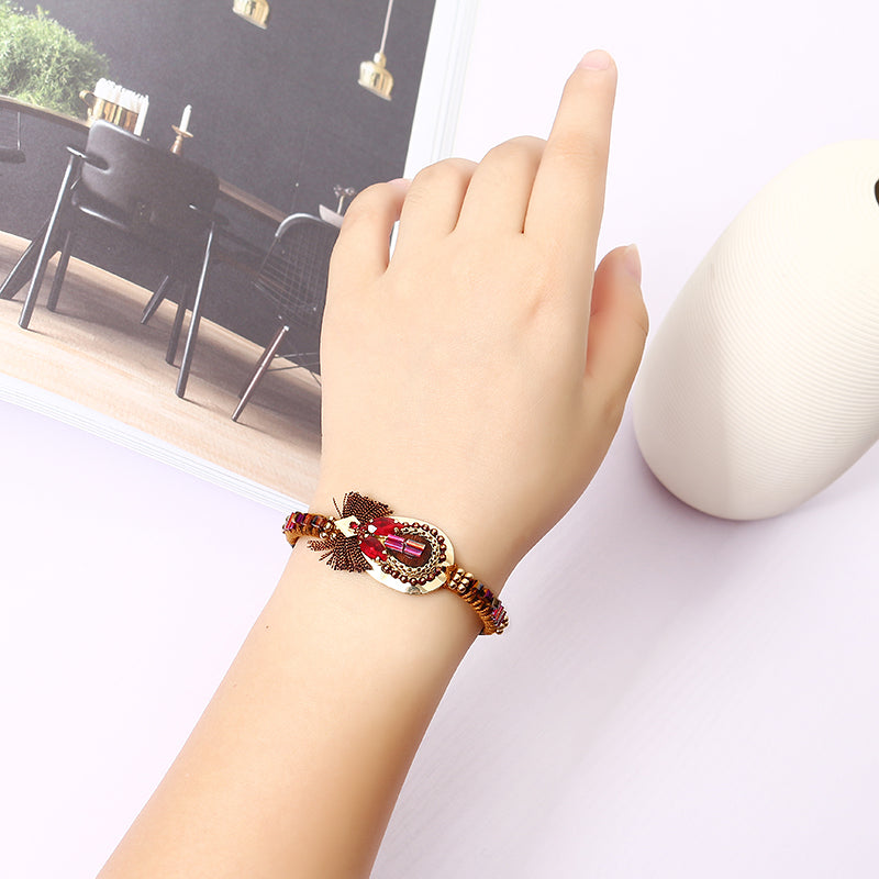 Bohemian Bracelet Luxury Gold Plated Leather Bangle Women Boho Jewelry Unique Gift