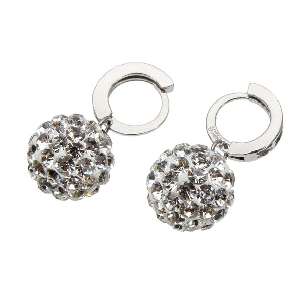 Silver Plated Zircon Ball Dangle Drop Hoop Earrings Women Jewelry