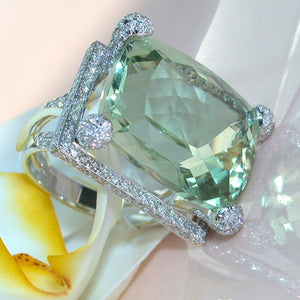 Elegant Green Gem Zircon Ring Wedding Crystal Silver Color R