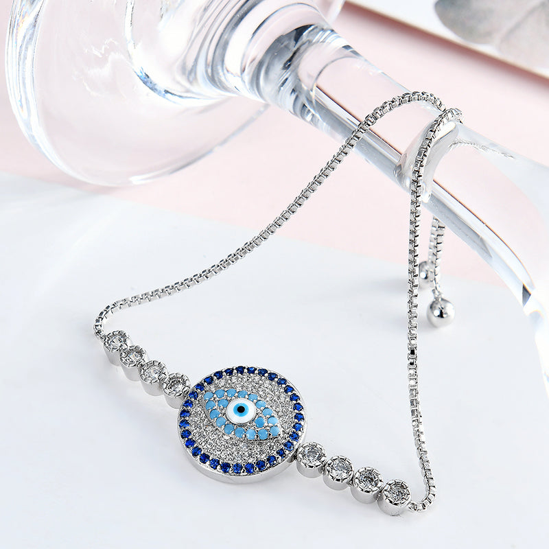 Unisex Jewelry Unique Blue Evil Eye Zircon Adjustable Charm Bracelet  