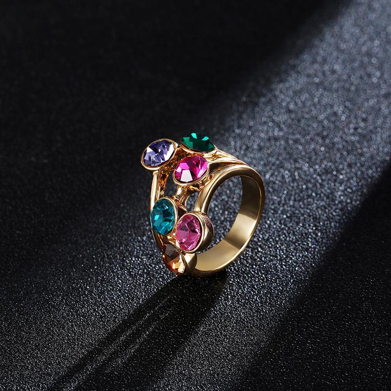 Trendy Multicolor Rhinestones Gold Plated Gift Party Women Ring