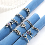 10 Pcs Trendy Statement Crystal Irregular Knuckle Ring Set