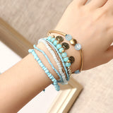 Retro Triple Coins Pendant Bohemian Multilayer Beads Bracelet Best Gift Jewelry for Women