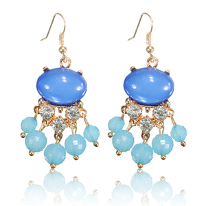 Ethnic Crystal Rhinestone Tassel Beads Drop Earrings For Women