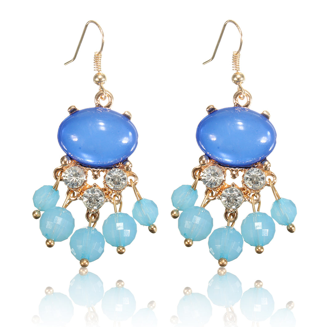 Ethnic Crystal Rhinestone Tassel Beads Drop Earrings For Women