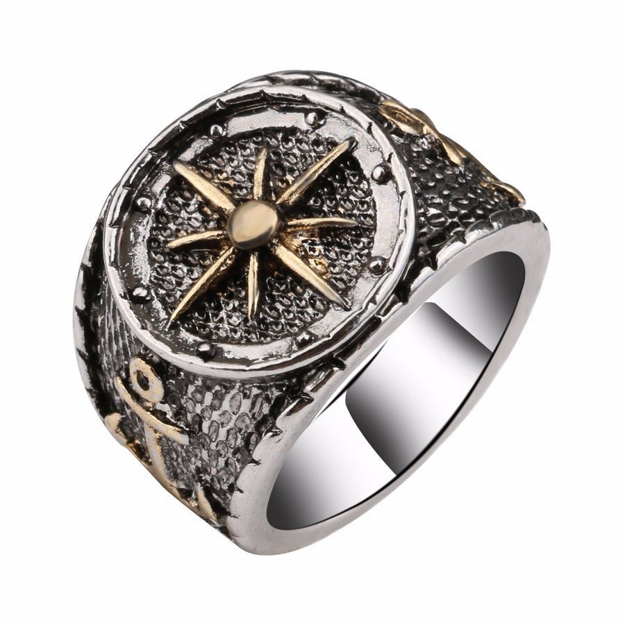 Retro Finger Rings Antique Silver Compass Patter Finger Ring