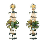 Bohemian Earrings 14K Gold Plated Luxury Opal Feather Natural Stone Ear Clip Ethnic Women Jewelry