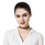 Women's Elegant Pearl Pendant Double Layer Lace Choker Simple Style Punk Necklace 