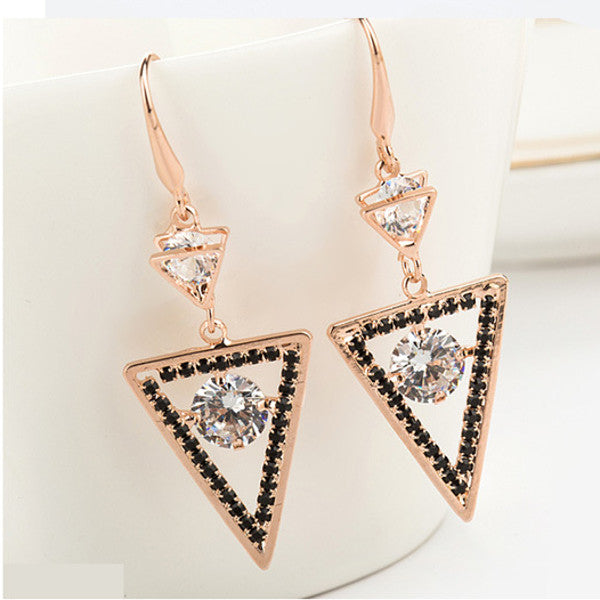 Geometric Shape Zircon Ear Drop Unique Long Earrings