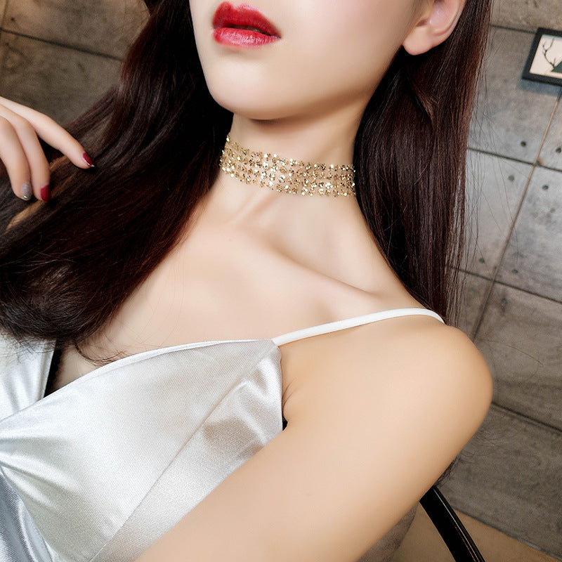 Fashion Choker Necklace Grenadine Mental Paillette