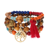 Vintage Hollow Tree of Life Elastic Beaded Bracelets