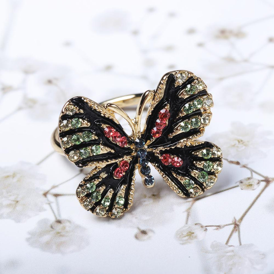 Fashion Colorful Butterfly 18K Gold Ring Luxury