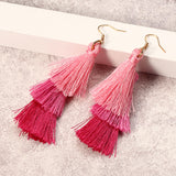 Women's  Bohemian Tassel Earrings Hand-made Three Layers Different Color Ear Drop Unique Gift 