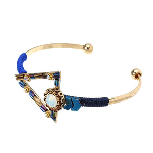 Bohemian Bracelet Punk Gold Plated Colorful Glass Bead Triangle Charm Bangle Boho Jewelry for Women