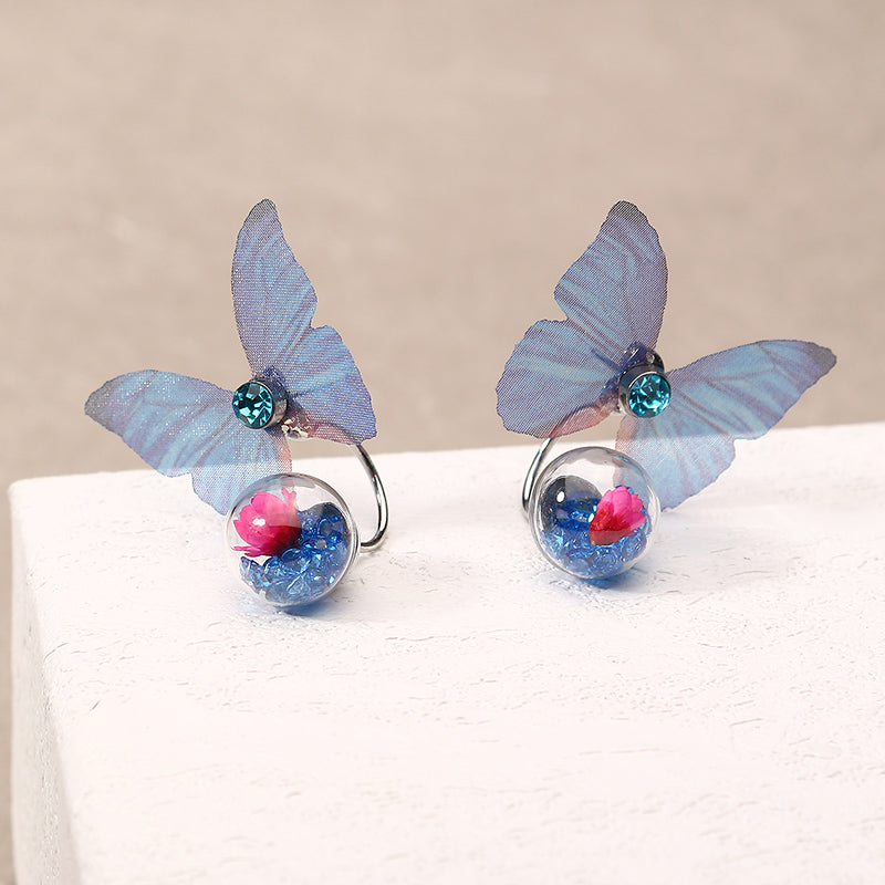 Trendy Crystal Glass Ball Flower Butterfly Fabric Earrings for Women 