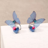 Trendy Crystal Glass Ball Flower Butterfly Fabric Earrings for Women 