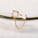 Trendy Open End Ring 18K Gold Plated Zirconia Round Pearl