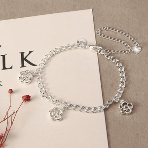 Simple Hollow Flower Pendant Silver Plated Adjustable Anklet