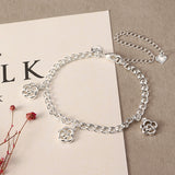 Simple Hollow Flower Pendant Silver Plated Adjustable Anklet