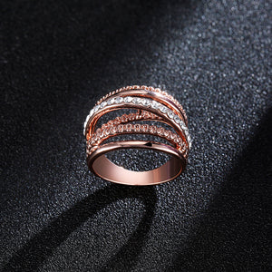 Hollow Out Interlaced Line Stylish Engagement Ring Rose Gold Plated Women Jewelry 