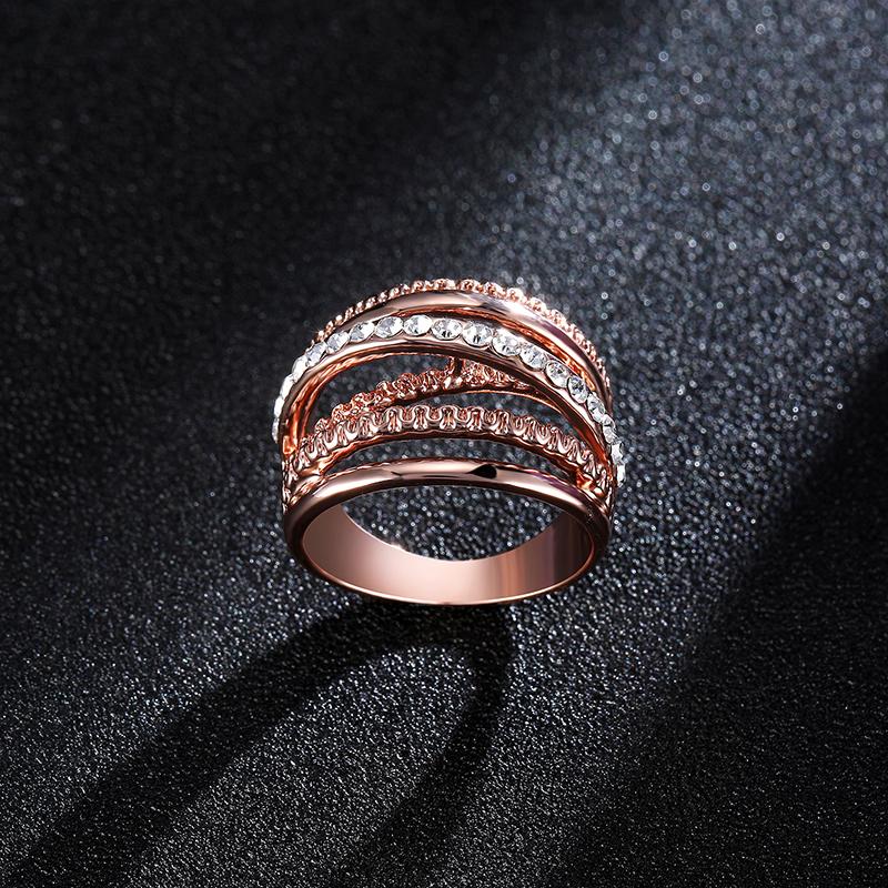 Hollow Out Interlaced Line Stylish Engagement Ring Rose Gold Plated Women Jewelry 