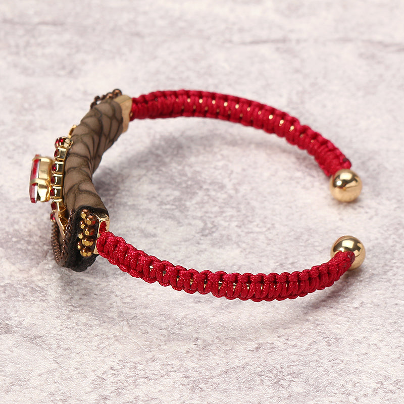 Bohemian Women Bracelet Wallet Handbag Charm Gold Plated Red Thread Woven Bangle Boho Jewelry Gift