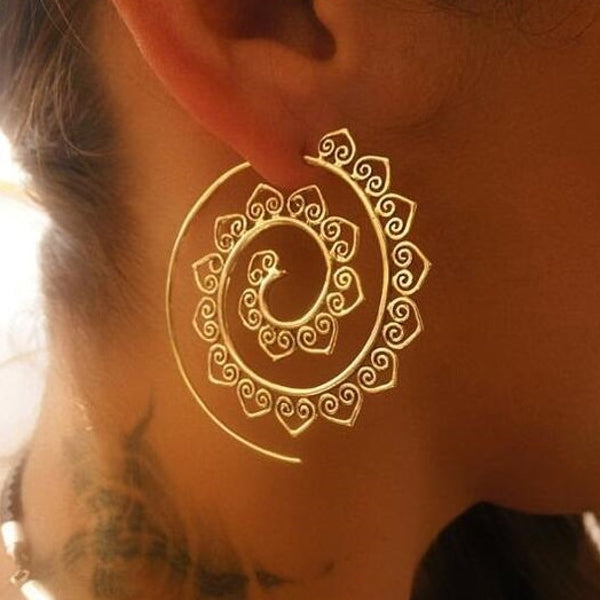 Big Circle Hoop Exaggerated Spiral Heart Drop Shape Earrings