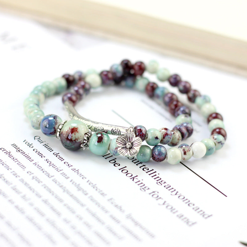 Ethnic Handmade Flower Ceramic Beaded Multilayer Bracelets