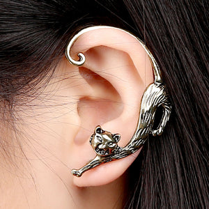 1Pc Trendy Left Ear Stud Cuff Exaggerated Alloy Winding Cat