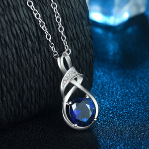 Trendy Sterling Silver Blue Rhinestone Pendant Necklaces