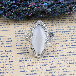 Bohemian White Resin Rhinestone Oval Opal Geometric Rings