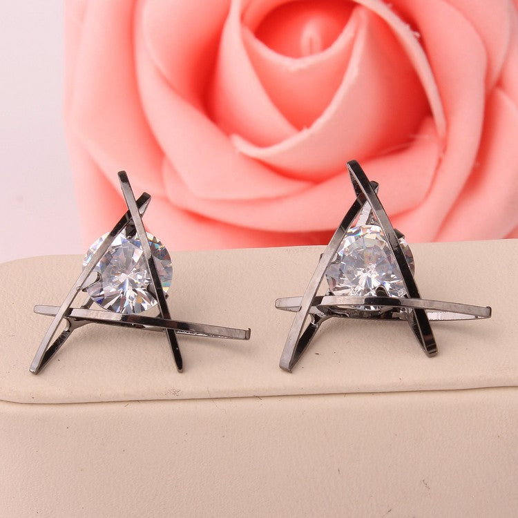 Exquisite Triangle Ear Stud Zircon Crystal Earrings