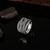 Retro Rhinestone Multilayers Cross Women Finger Ring