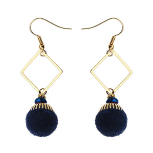 Bohemian Earrings Gold Plated Simple Rhombus Yarn Ball Pendant Ear Drop Boho Jewelry for Women 