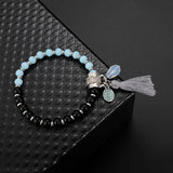 Stylish Womens Blue Black Beaded Bracelets Love Charm