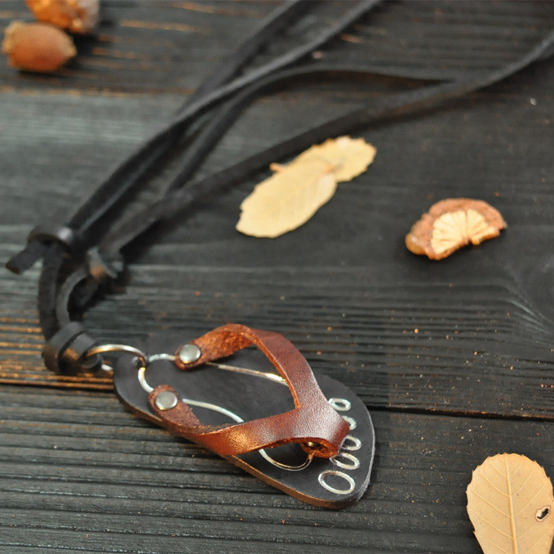 Genuine Leather Flip-Flops Outdoor Beach Necklace