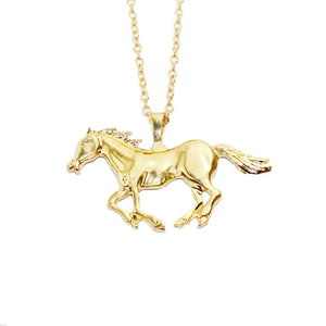 Trendy Silver Gold Color Horse Pendant Necklace Sweater Chain for Women