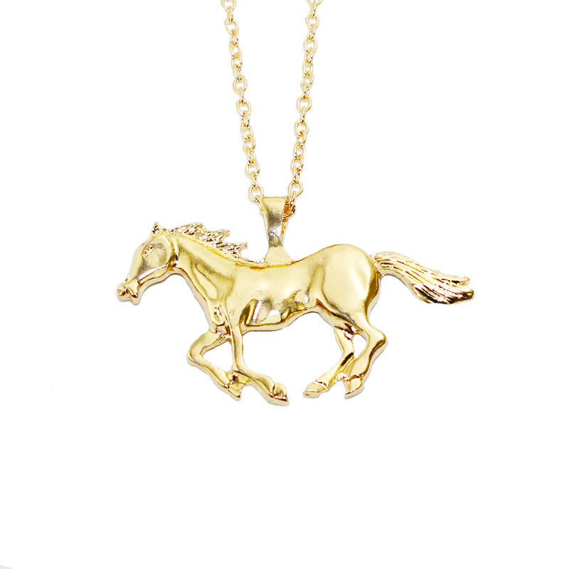 Trendy Silver Gold Color Horse Pendant Necklace Sweater Chain for Women