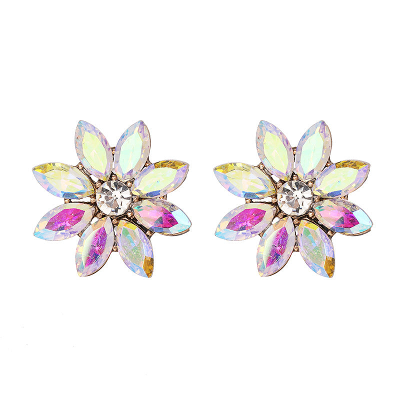 Sweet Women's Colorful Flower Rhinestones Crystal Earrings