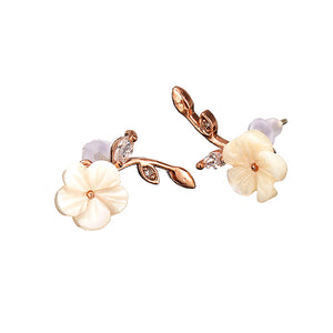 Sweet Flower Leaf White Zircon Crystal Ear Stud Earrings Women Jewelry