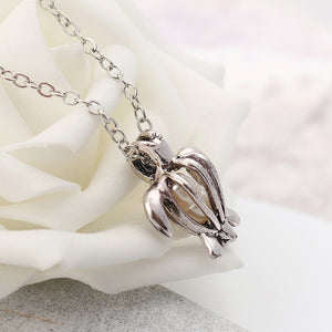 Retro Pearl Necklace Fashion Silver Color Hollow Openable Turtle Can Open Pendant Women Jewelry