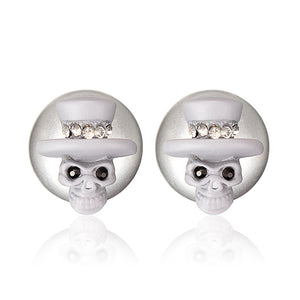 Punk Skull Zircon Crystal Double Side Stud Earrings Women Jewelry