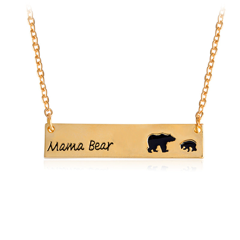 Creative Letters Engraved Mama Bear Pendant Necklace Cute