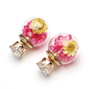 Trendy Colorful Crystal Glass Ball Flower Round Earrings