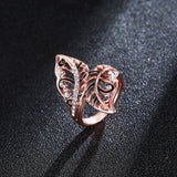 Ladies Vivid Leaves Rose Gold Stylish Ring Gift Black Enamel Rhinestone Ring Women Jewelry