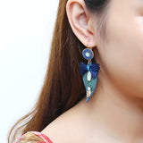 Bohemian Earrings Elegant Leaf Bowknot Pendant Gold Plated Gemstone Exquisite Women Ear Drop Gift