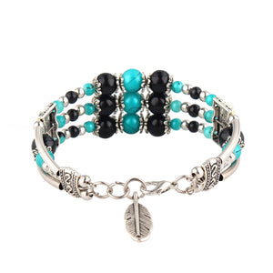 Ethnic Colorful Beads Tibetan Silver Leaf Women Bracelet